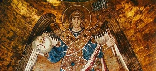 detail of a mosaic of the Archangel Gabriel from the dome of St Sophia Cathedral, Kiev